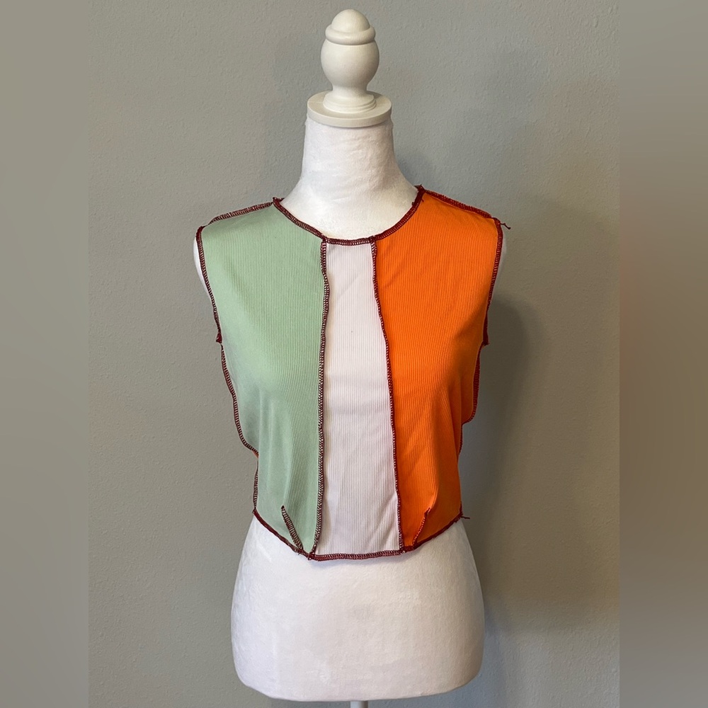 Colorblock Sleeveless Top - Orange and Green